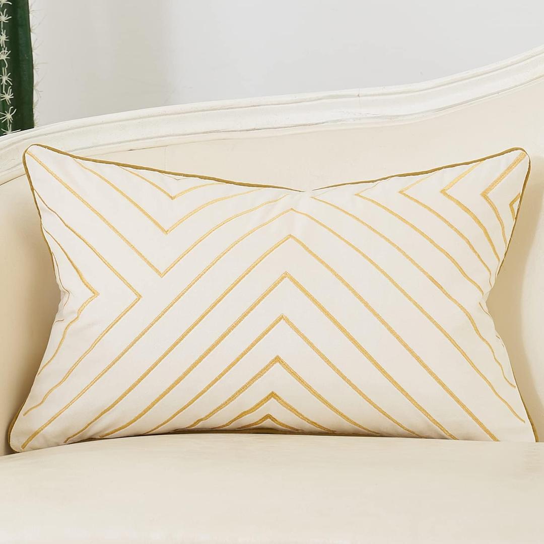 Avigers 12 x 20 Inch White Gold Striped Geometric Lines Embroidery Velvet Cushion Case Luxury Modern Lumbar Throw Pillow Cover Decorative Pillow for Couch Living Room Bedroom Car 30 x 50cm Avigers 12 x 20 Inch White Gold Striped Geometric Lines Embroidery Velvet Cushion Case Luxury Modern Lumbar Throw Pillow Cover Decorative Pillow for Couch Living Room Bedroom Car 30 x 50cm