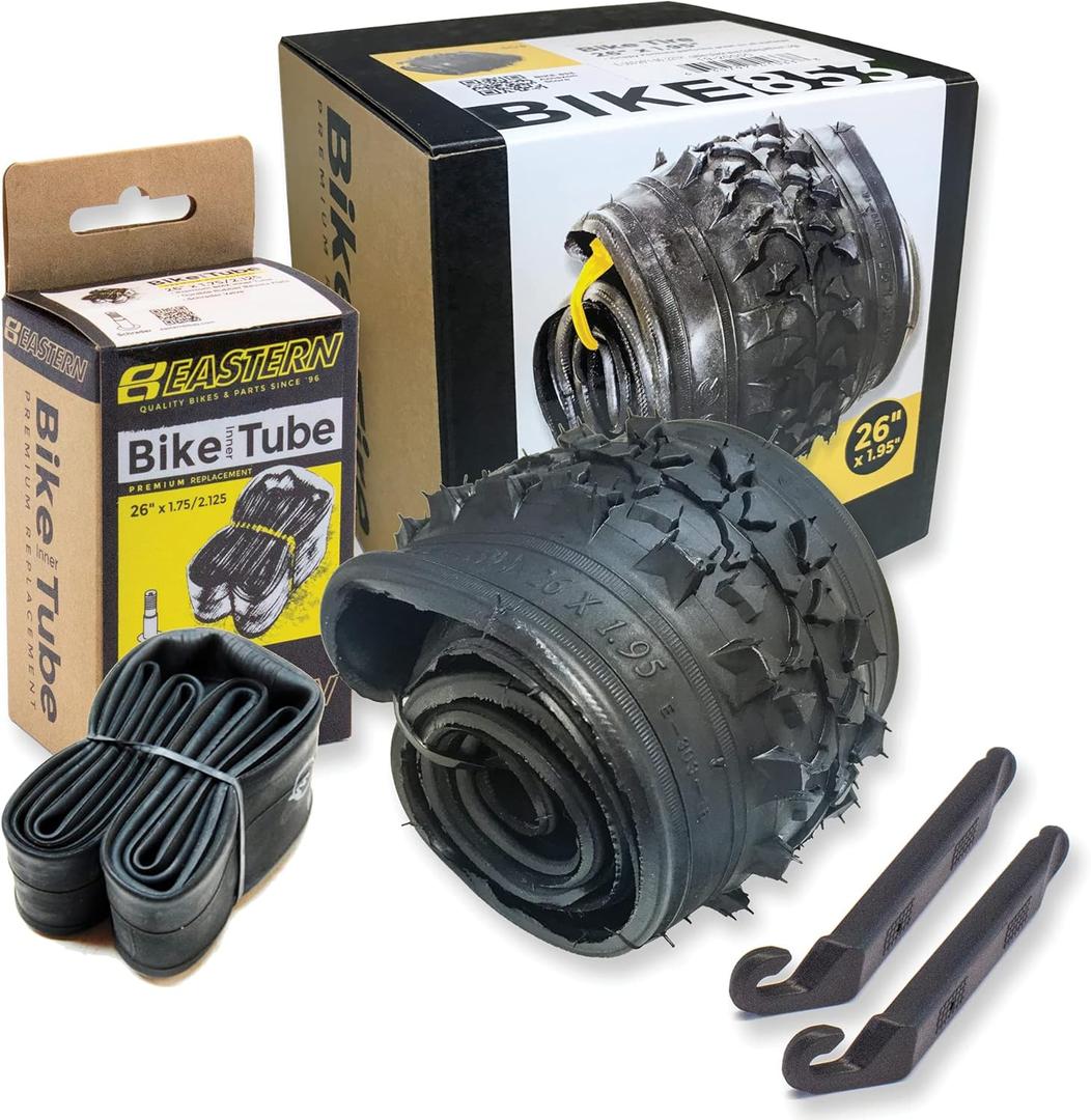 26 Inch Bike Tire Replacement Kit for Mountain Bike Tires 26 X 1.95 Includes Tools. with or Without Tubes Choose 1 or 2 Packs.
