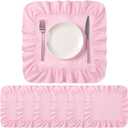 Patelai Set of 6 Pink Ruffle Placemat 16 Inch Light Pink Cotton Fabric Tablemat Farmhouse Rustic Decorative Scalloped Washable Place Mat for Valentines Wedding Holiday Party Kitchen Dining Table Decor