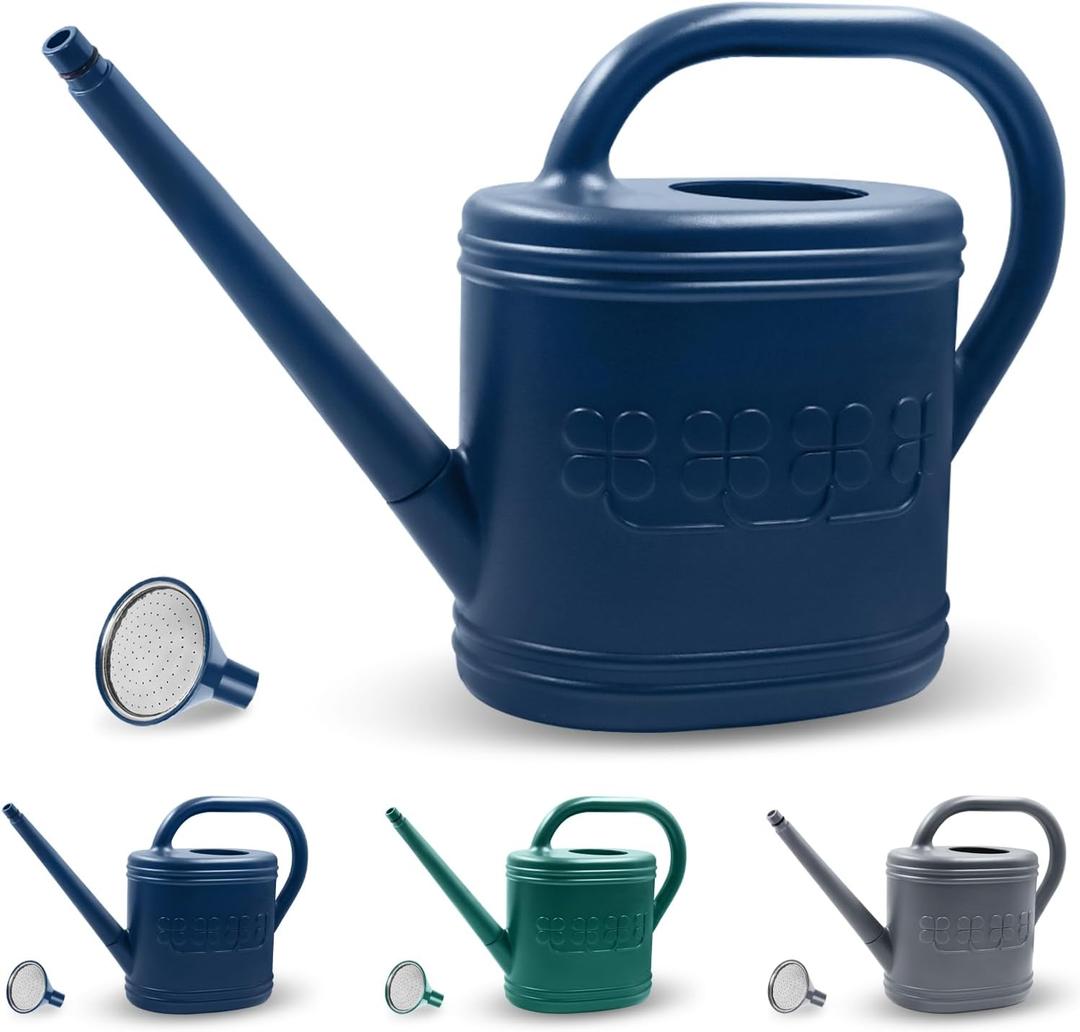 2 Gallon Watering Can, Outdoor Watering Can for Plants, Garden Water Can with Removable Long Spout and Stainless Steel Sprinkler Head, Large Water Can for Greenhouse Flowers Plants (Dark Blue)