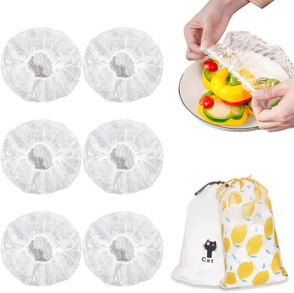 200PCS Bowl Covers Bread Proofing with Storage Bags, Fits Bowls up to 12", Plastic Wrap for Food Plastic Bowl Covers Elastic Reusable Plate Covers for Family Outdoor Picnic, BPA Free, Food Grade (Regular)