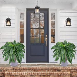 2 Pack Large 60 Leaves Artificial Ferns for Outdoors Look Real, Fake Large Faux Boston Ferns for Outdoor Planter Realistic UV Resistant Artificial Fake Plants for Porch Patio Hanging 42 inch