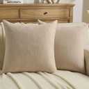 FUTEI Pack of 2 Chenille Throw Pillow Covers 24x24 Inch, Beige | Double-Sided Elegant Line Textured Design,Side Hidden Zipper,Machine Washable,Pill-Resistant,Colorfast,Insert Not Included.
