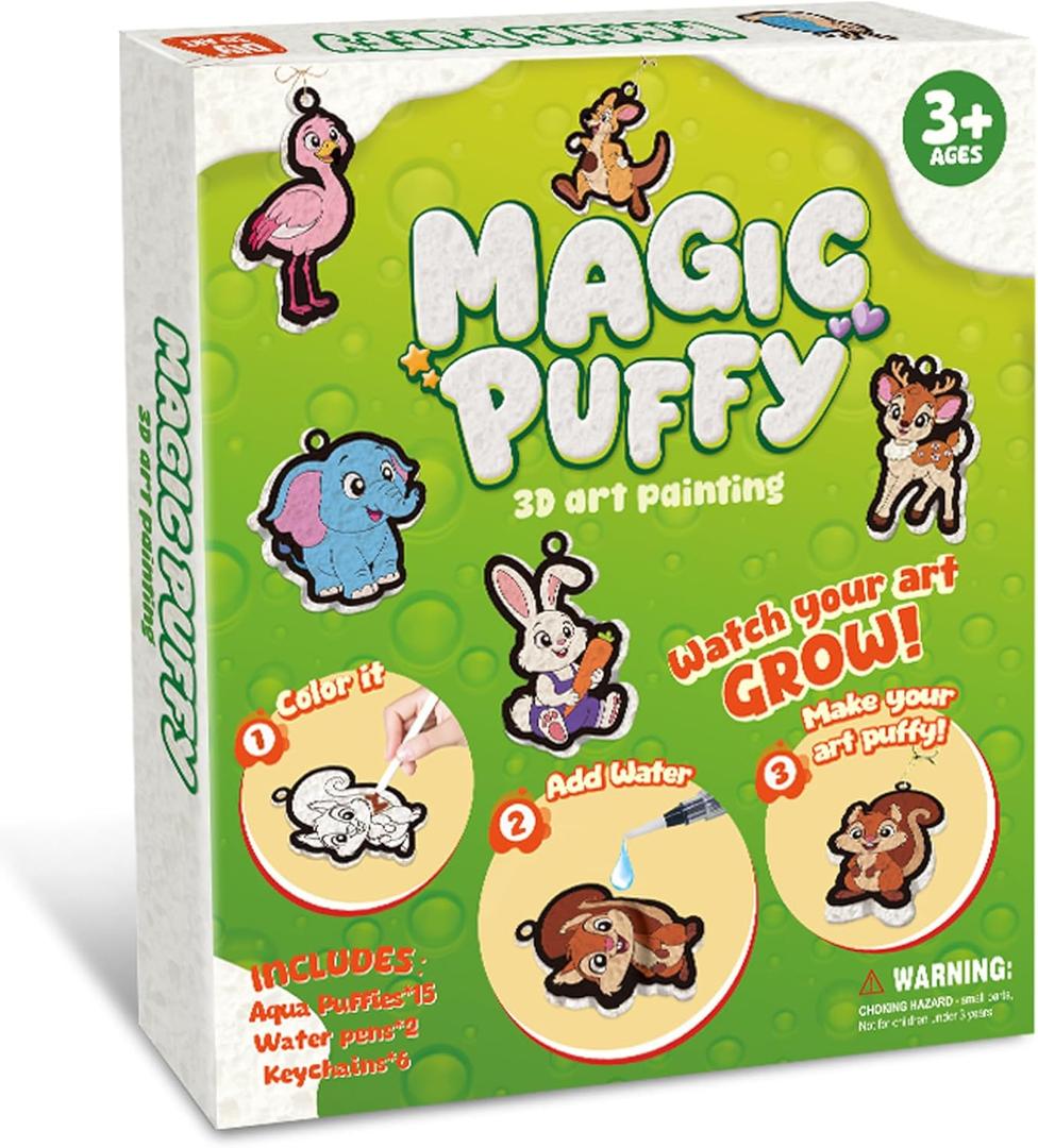 MZYTOZA 3D Art Kit Aqua Puffs Animal, 15 Mess-Free Paint by Number Craft for Kids, DIY Coloring Kits,Christmas&Travel Gifts & Stocking Stuffer for Girls and Boys, Art Projects with Puff Markers