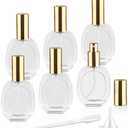 5 Pcs 50ml/1.7oz Glass Spray Bottle Clear Empty Perfume Atomizer Refillable Spray Container with Fine Mist Sprayer Pump for Fragrance Essential Oil Travel - Golden Lid