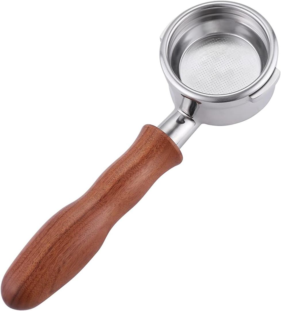 Stainless Steel Naked Bottomless Portafilter - Coffee Portafilter for Breville BES900XL, BES920XL, BES980XL, BES990BSS Espresso Machine - Wooden Handle