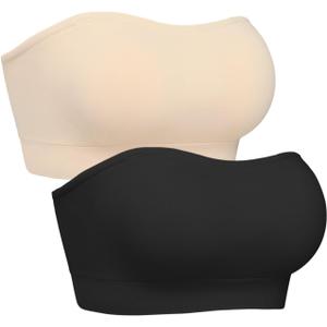 Strapless Bras for Women, S-XL, Non-Slip Silicone Padded Bandeau Bra with Free Clear Strap, Wireless Tube Top Bralette