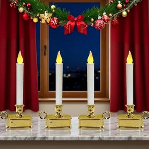 4Pack Dusk to Dawn Window Candles Battery Operated, Flameless LED Candles with Light Sensor & 3 Modes, Realistic Flickering Flame for Christmas Holiday Decor