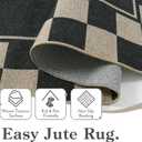Moynesa Checkered Easy Jute Outdoor Rug 8x10 Area Rugs for Living Room, Black Washable Indoor Outdoor Patio Rug Non Slip, Large Farmhouse Carpet for Bedroom Dining Room Backyard