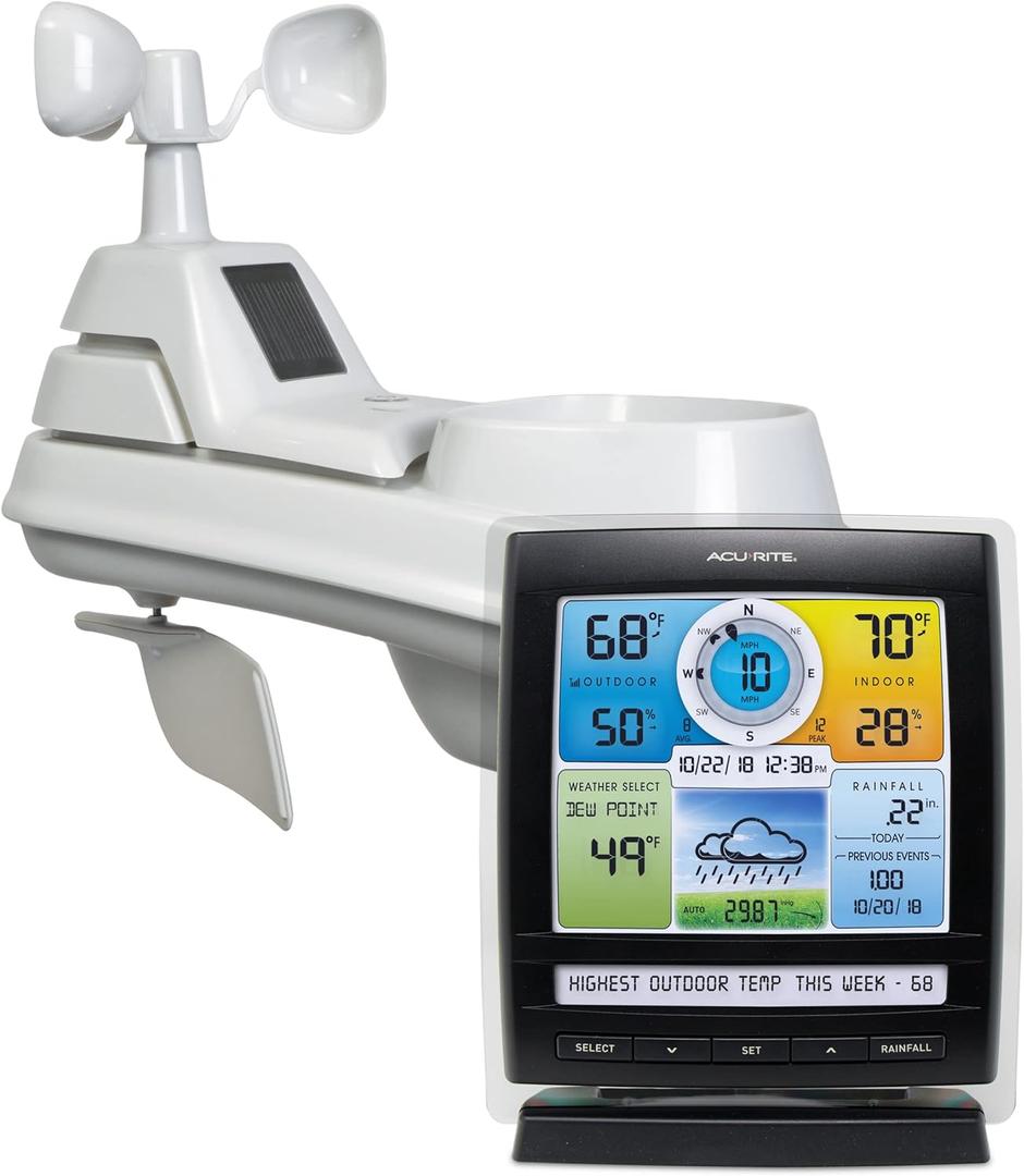 AcuRite Iris Wireless Weather Station for Indoor and Outdoor Temperature and Humidity with Rain Gauge and Wind Speed/Direction on a Home Weather Station Digital Display (01512M)