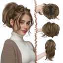 FESHFEN Claw Clip Short Ponytail Extensions - DIY Bendable Metals Fluffy Messy Bun Hair Piece Straight Synthetic Hairpieces Ponytail Extension for Women, Brown mix Blonde