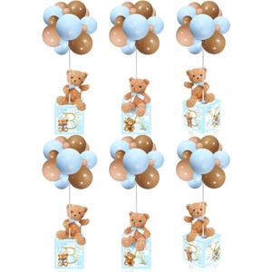 Lenwen 6 Sets Blue Bear Decorations for Baby Shower, Baby Letter Boxes Baby Shower Table Centerpieces Bear Stuffed Animals Balloon with Stand Bear Plush Toy Baby Boxes for Birthday Party Wedding