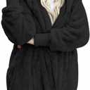 Dokotoo Womens 2025 Winter Long Sleeve Solid Fuzzy Fleece Open Front Hooded Cardigans Jacket Coats Outerwear with Pocket (Black, L)