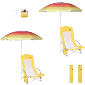 Nice C Beach Chair, Beach Chairs for Adults with Umbrella and Cooler, High Back, Cup Holder & Carry Bag & Heavy Duty Compact Outdoor, Camping (Set of Yellow)