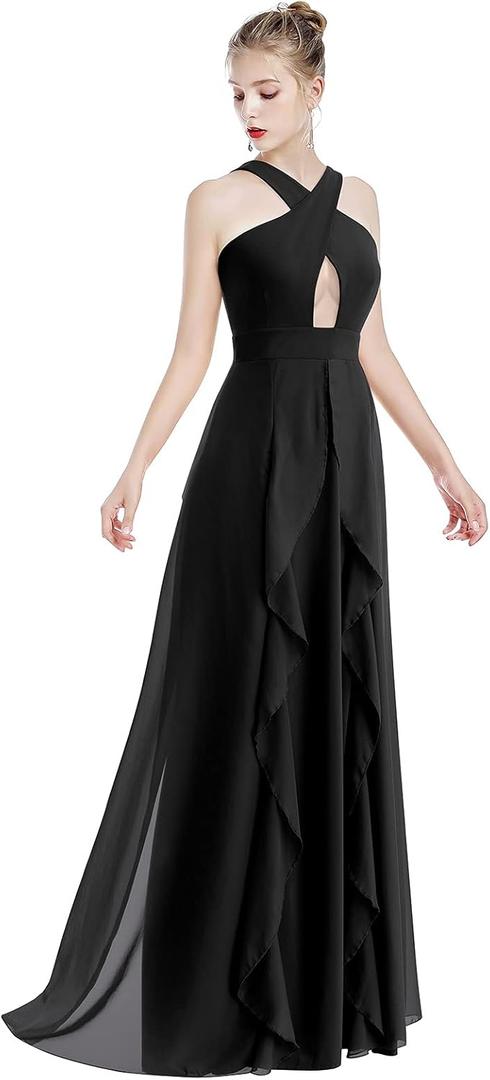 Women Transformer Hi Low Evening Long Prom Dress Halter Convertible Multi Way Spaghetti Strap Wedding Cocktail Maxi Gown (Medium, Black#cross)