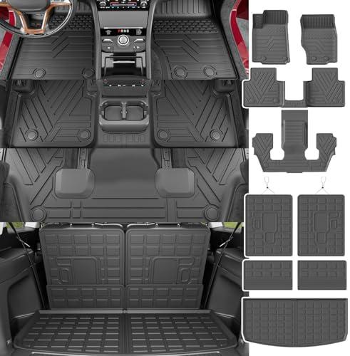 powoq Floor Mat Compatible with 2021-2024 Jeep Grand Cherokee L Cargo Mat Backrest Mat Replacement for 6Seat Grand Cherokee L Accessories (Fit Grand Cherokee L, Trunk Mat+Backrest Mat+6-Seat Floor Mat)