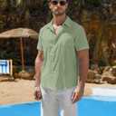 Vssjavun Mens Short Sleeve Button Down Shirts Casual Cotton Shirt Summer Beach Shirts (Green, XXL)