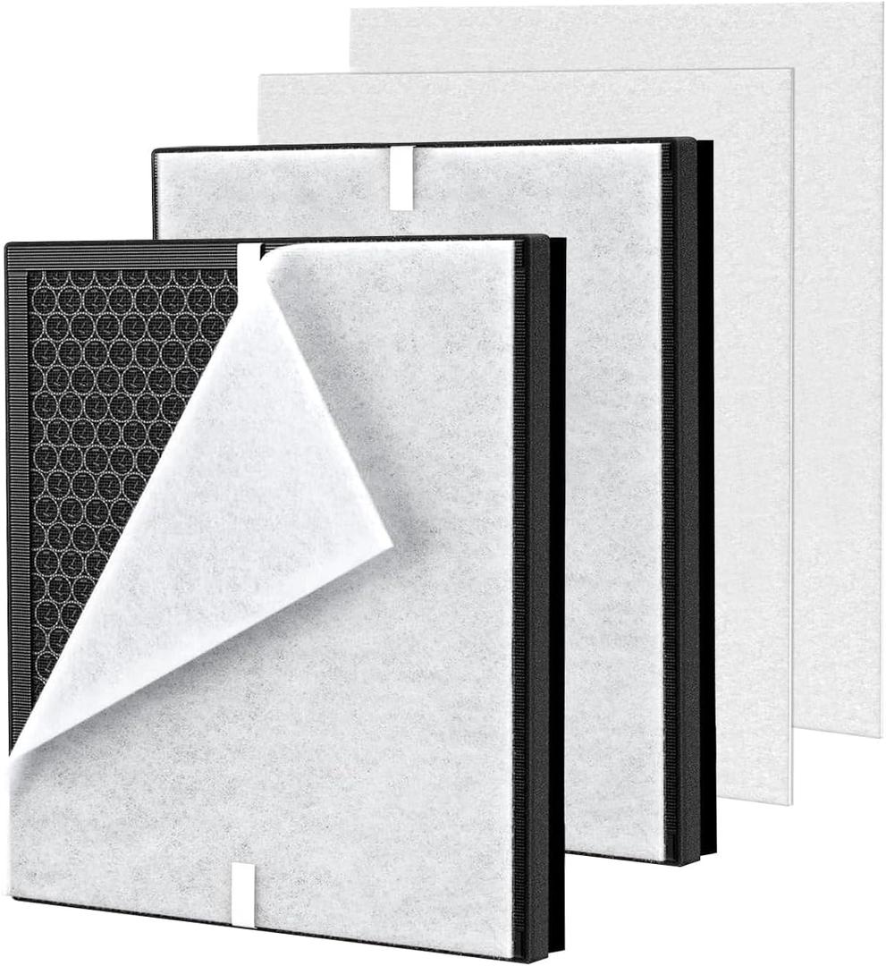2Pack PR1 Air Filter Replacement Compatible with MOOKA PR1 Air Purifier for Home Large Room up to 2200sq.ft, Includes 4pcs Washable air Filters, Traps Pet Hair Dust Dander
