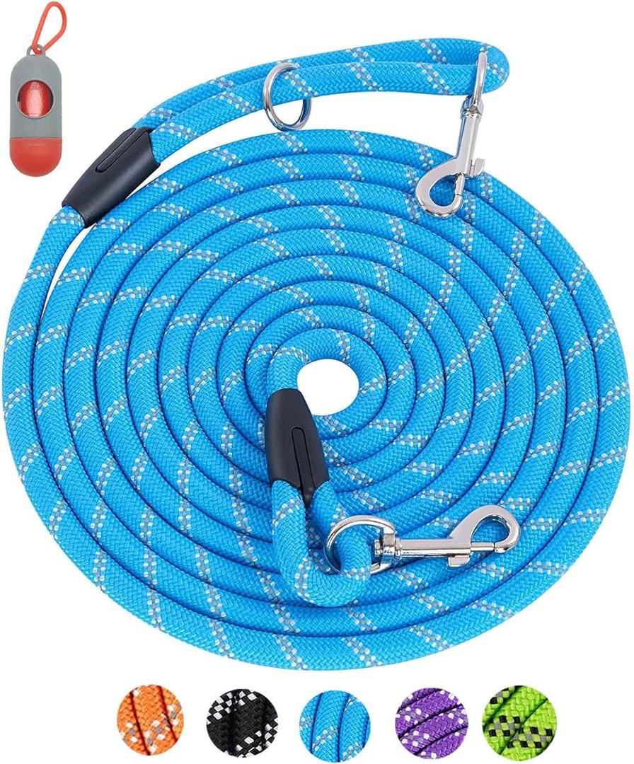 Long Rope Leash for Dog Training 16FT 30FT 50FT 100FT, Reflective Threads Check Cord Recall Training Agility Dog Lead for Large Medium Small Dogs, Dog Tie-out Cable for Playing, Camping, or Backyard (Blue)