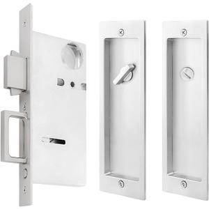 Pocket Door Lock,Modern Rectangular Pocket Door Hardware, Finger Flush Pulls with Edge Pull for Pocket Doors, Sliding Doors,Folding Doors etc (Sliver, Privacy Lock)