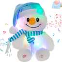 Glow Guards Light up Musical Christmas Snowman Stuffed Animal Soft Plush Toy with Colorful LED Night Lights Lullaby Songs Glow in The Dark Xmas Gifts for Toddler Kids, 10'' (Blue)