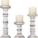 Candle Holder for Pillar Candle Set of 3, Farmhouse Wood Candle Holder, Rustic Wooden Candle Stand, Vintage Tall Candle Stand Decorative for Living Room, Table Centerpiece (Antique White)