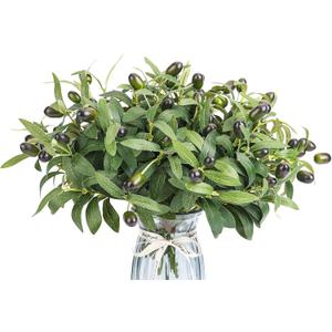 30pcs Faux Olive Leaves Stems 10 Tall Artificial Plants Olive Branches for Small Vase Tabletop Greenery Decor for Home Office Wedding Party (Vase Not Included)