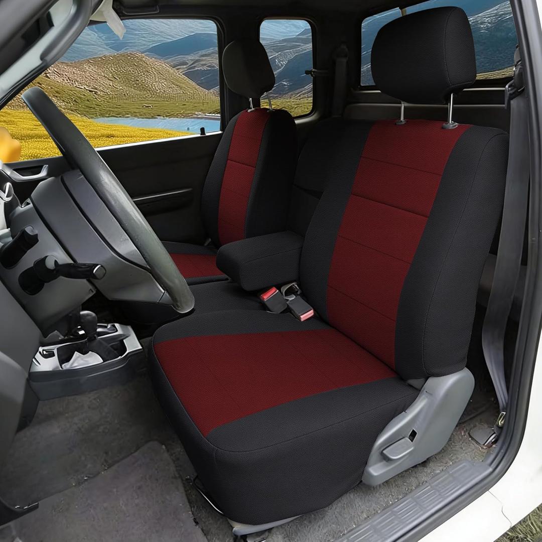 Front 60/40 Bench Seat Covers for Toyota Tacoma 1995 1996 1997 1998 1999 2000 - Water-Resistant Polyester Protectors with Headrest & Console Covers, Easy to Clean-Red