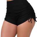 Halcurt Women's High Waisted Swim Board Shorts Tummy Control Side Tie Adjustable Tankini Swimsuit Bottoms (Large, Black)