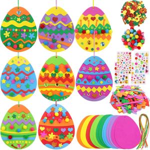 Fancy Land Easter Craft Kits DIY Egg Ornaments Decoration Art Sets Spring Craft for Kids with Pom Poms Foam Stickers for School Classroom Activities Party Favors 16Pcs