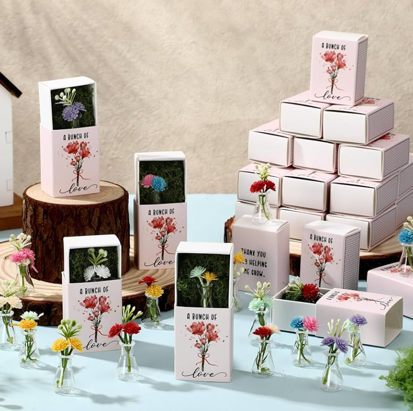 Xuhal Emotional Support Gifts for Women Mini Bud Vase with Flowers Positive Cards Motivational Office Desk Decor Gift for End of Year Women Nurse CNA Week Graduation Teachers Employee Wedding(60 Sets)