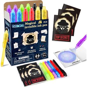 GIFTINBOX Invisible Ink Pens with UV light for Kids, Spy Pen Party Favors for Kids 8-12, 12 Pack Invisible Ink Pen and Notebook, Magic Marker for Secret Message Birthday Party Favors for Kid 4-8 (Spy-themed Notepad)