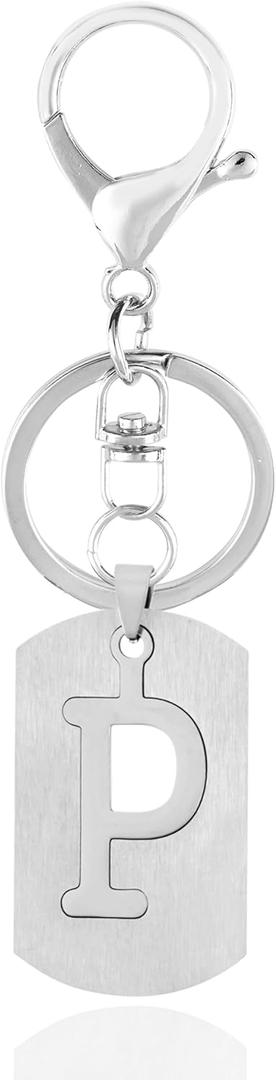 4 x A-Z Stainless Steel Letter Keychain - Alphabet Initial Key Ring for Men Women, Purse or Car Charm