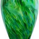 Hand Blown Green Classic Vase for Home Decor, 11.5Inch Glass Flower Vase for Shelf Decor, Living Room Decor, Centerpieces, Unique Gift for Her Mom Sister Friends (Style-6)