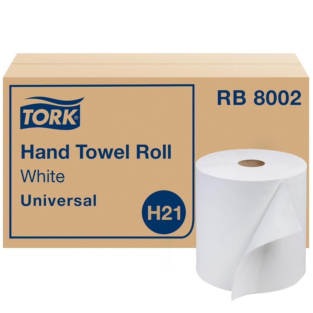 Tork Universal Hand Towel Roll White, Compatible with H21 Dispensers, 100% Recycled Fiber 6 Rolls x 800 Ft (RB8002)