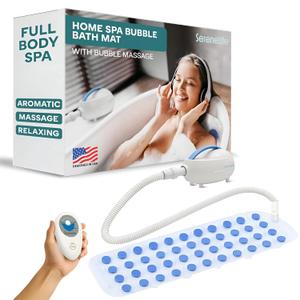 SereneLife Portable Spa Bubble Bath Massager - Waterproof Non-Slip Mat with Suction Cup Bottom, Motorized Air Pump and Adjustable Bubble Settings, Remote Control Included, 47" x 14"