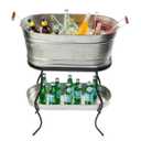 TableCraft GTSS2313N Brickhouse Beverage Tub Set, 12.75 Gallons, 27.5" x 15" x 32" Silver, Includes Stand, Accessory & Condensation Trays, Stainless Steel & Wood, Ideal for Indoor/Outdoor Events