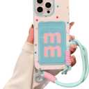 for iPhone 11 Pro Max Case [Cute M Letter Print Card Slot][ Soft Case] [with Anti-Drop Lanyard Strap] Stylish Colorful Dopamine Polka Dots Pattern, Gift for Women and Girls Blue