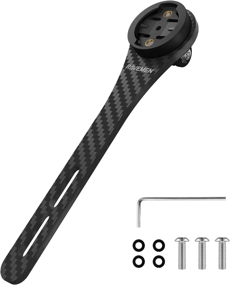 Ravemen Integrated Handlebars Out Front Mount Compatible with Garmin Cycling GPS Computer, Carbon Fiber Road Bike Mount Compatible with Action Camera, Hammerhead Karoo, COOSPO, iGPSPORT