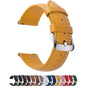 Fullmosa Watch Straps 20mm, Axus Series Leather Strap Replacement Watch Strap with Stainless Steel Metal Clasp for Men Women 14/16/18/20/22/24mm, Yellow 20mm (Yellow+Silver Buckle)