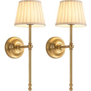 KDG Cordless Wall Sconces Set of 2, Small Wireless 5200mAh Rechargeable Battery Fabric LED Wall Lamps, Portables Lightings for Wall Painting, Living Room, Bedroom, Hallway, Gifts, Night Light (Gold)