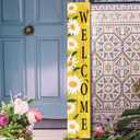 Spring Summer Welcome for Front Porch Standing, Daisy Wooden Porch Sign for Front Door Decorations, Rustic Farmhouse Hanging Wall Sign for Spring Home Decor, 47.2"H