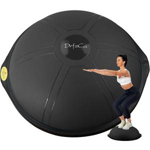 Balance Ball Trainer-Half Ball for Yoga with Resistance Band and Foot Pump, Improve Workout Half Balance Ball,Exercise Balance Ball for Stability Training and Home Gym (25", Black)