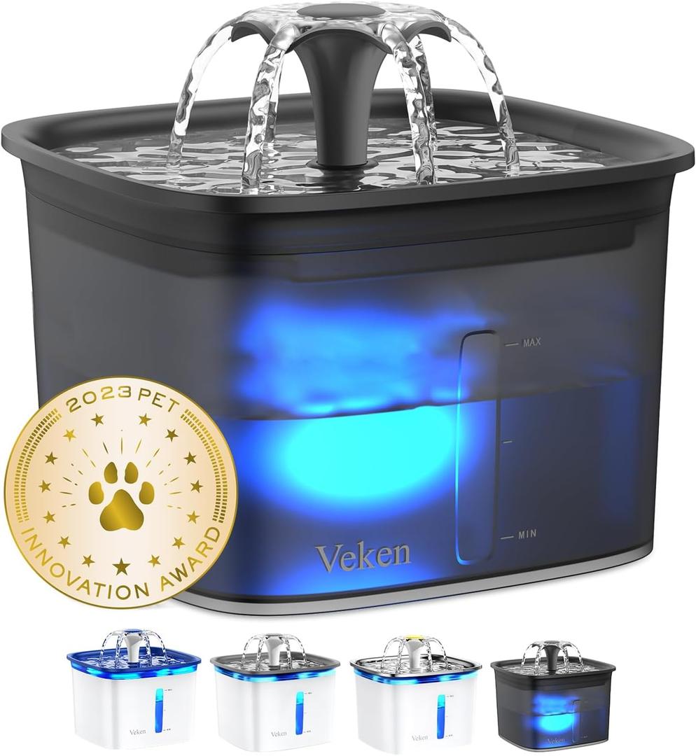 Veken Innovation Award Winner 95oz/2.8L Pet Fountain, Automatic Cat Water Fountain Dog Water Dispenser with Replacement Filters for Cats, Dogs, Multiple Pets (Space Black, Plastic)