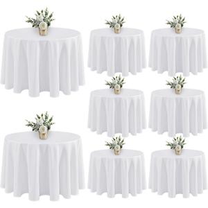 Fitable 8 Pack White Table Cloths 120 Inch Round - Stain Resistant and Washable Table clothes, Polyester Fabric Table Covers for Wedding, Party, Banquet, Formal Events