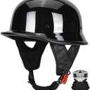 DOT Certified German Style Motorcycle Half Helmet, Vintage ABS Lightweight Helmet for Adults, Retro Half Face Helmet for Cruiser Scooter Chopper (Black, L)