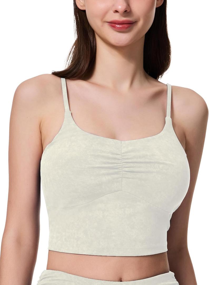 Women's Sweetheart V Neck Tank Top Adjustable Straps Workout Yoga Tops Going Out Basic Casual Crop Cami Shirts (Beige, M)