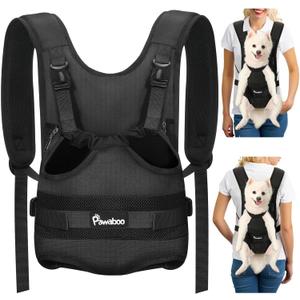 Pawaboo Pet Dog Front Carrier Backpacks, Legs Out Pet Carrier Backpack for Dogs, Adjustable Dog Chest Carriers Purse for Dogs Hands Free for Travel Hiking Cycling Camping, L, Black