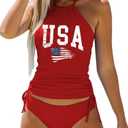 Butovek Women's Funny Graphic Two-Piece Tankini Set Summer Drawstring Halter Neck Tummy Control Tankini Swimsuits (Medium, Red02)