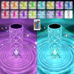 2 Pack Crystal Table Lamp, Remote and Touch Control Rose Wave Lamp, RGB Color Changing Night Light, Dimmable, USB Rechargeable Decoration Ambient Lighting for Dinner/Bars/Game Room/Living Room/Bedroom (RGB 2Pack)